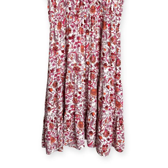 Knox Rose Pink Floral Print Surplice V Neck Ruffle Tiered Maxi Dress Womens XXL - Picture 4 of 12